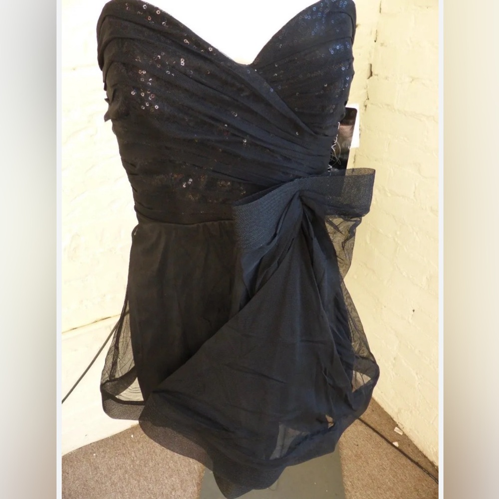 Betsy & Adam Mini Tulle Sequin Cocktail Dress with Bow Detail